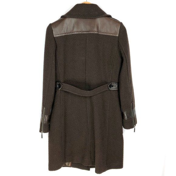 Cole Haan | Wool Blend Leather Trimmed Peacoat - Picture 2 of 10